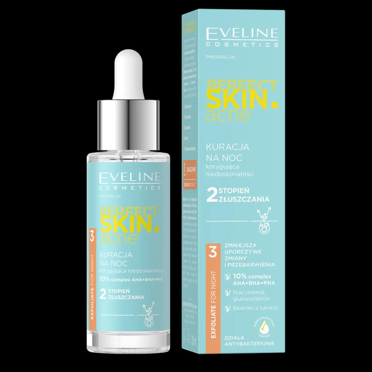 Eveline Cosmetics Perfect Skin Acne kuracja kwasami 10% na noc do twarzy, 30 ml