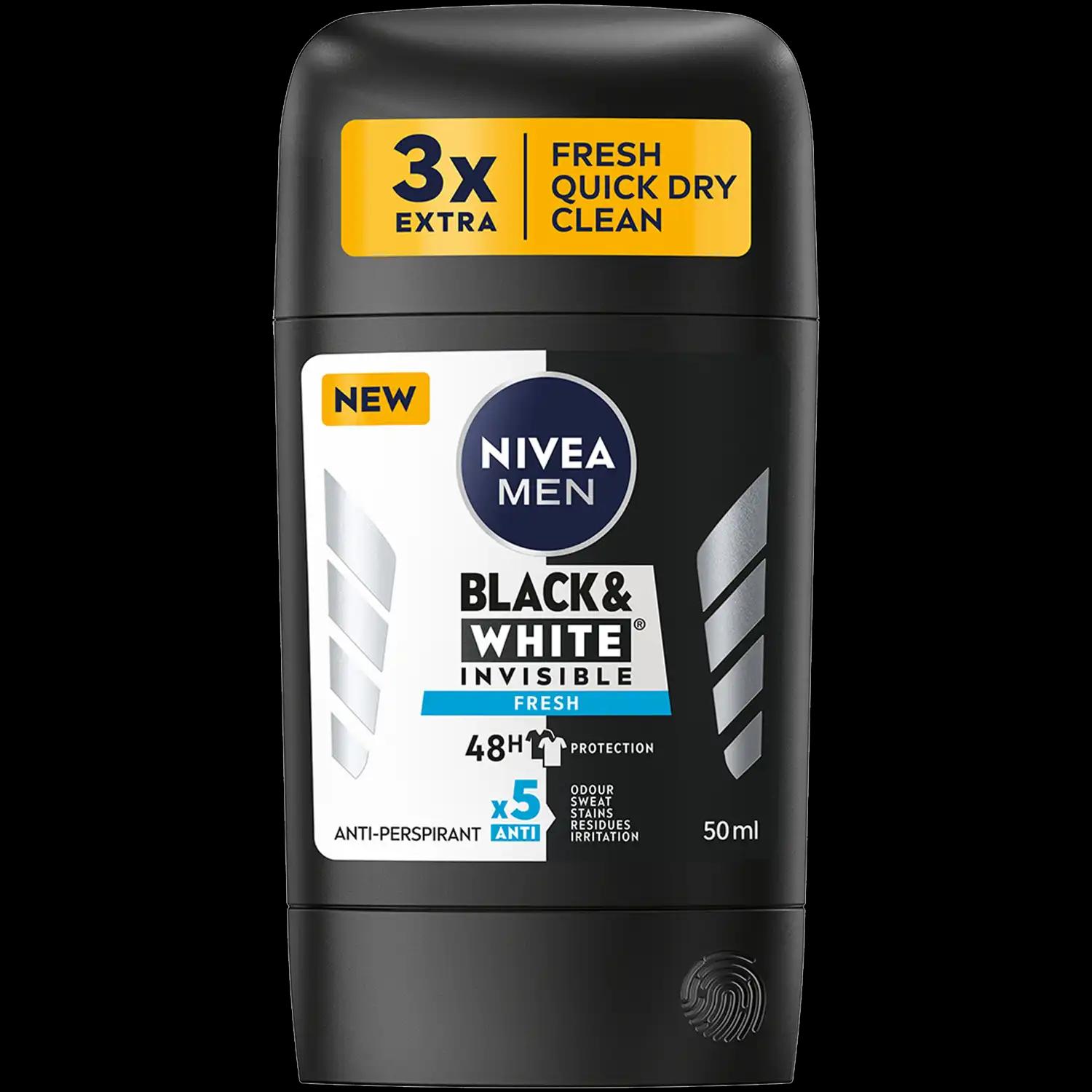 Nivea Men Black&White Fresh antyperspirant w sztyfcie męski, 50 ml