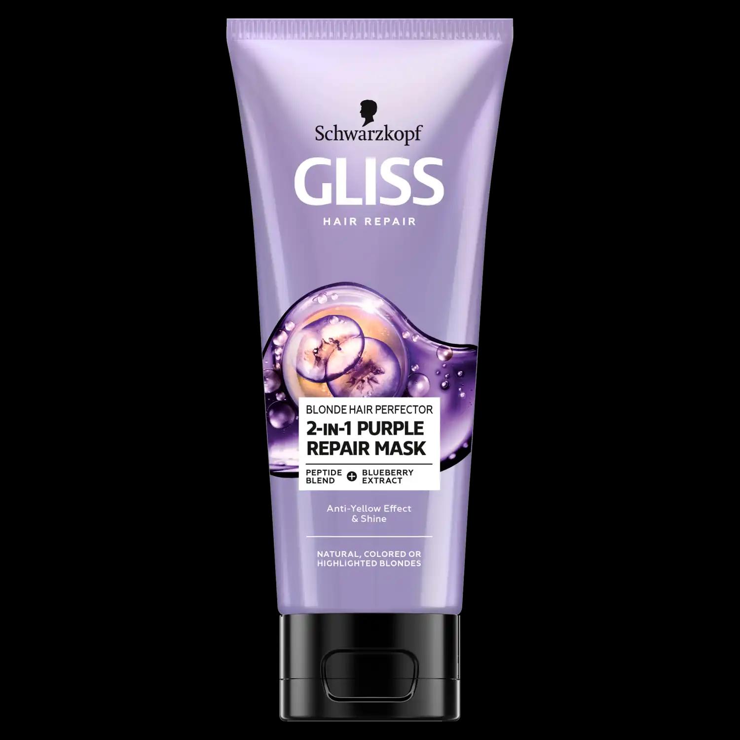 Gliss Kur Blonde Hair Perfector 2-In-1 Purple Repair Mask do włosów blond, 200 ml