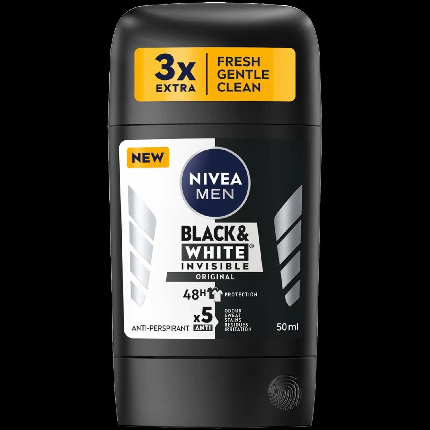 Nivea Men Black&White Invisible Original antyperspirant w sztyfcie męski, 50 ml