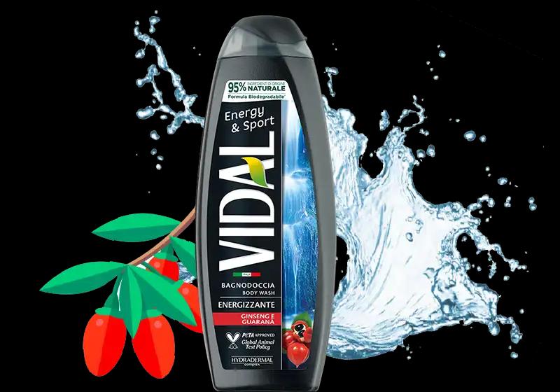 Vidal Energy & Sport Doccia-shampoo Ginseng e Guaranà 250 ml