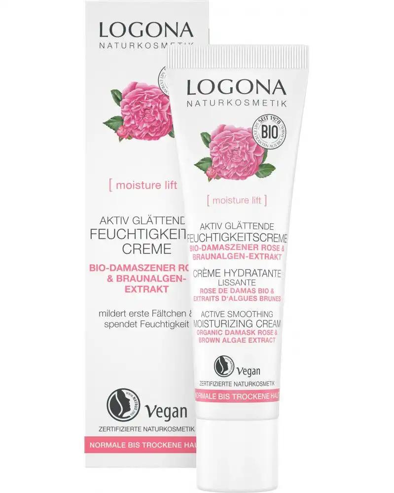 Logona aktywnie wygładzający krem nawilżający z organiczną różą damasceńską, 30 ml