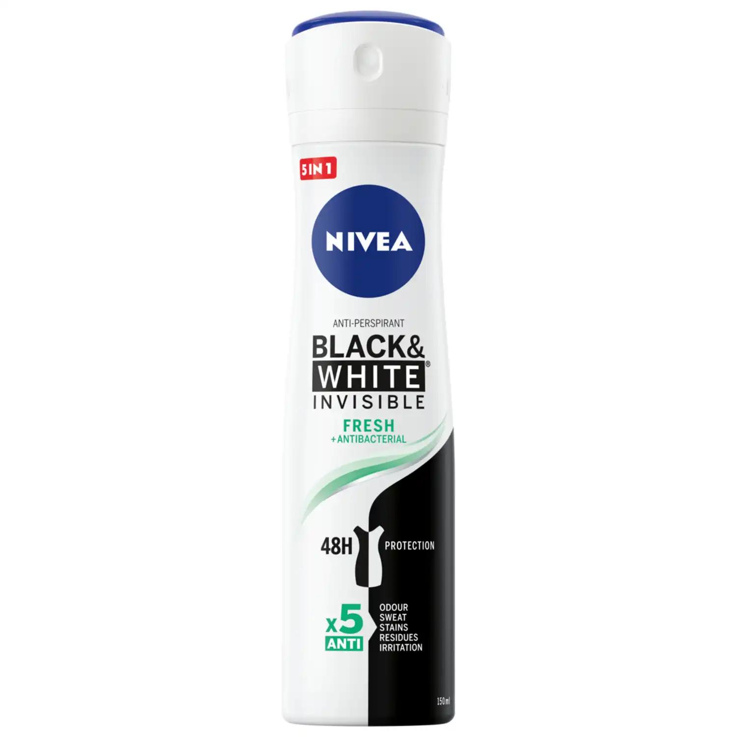 Nivea Black & White Invisible Fresh antyperspirant damski w sprayu, 150 ml