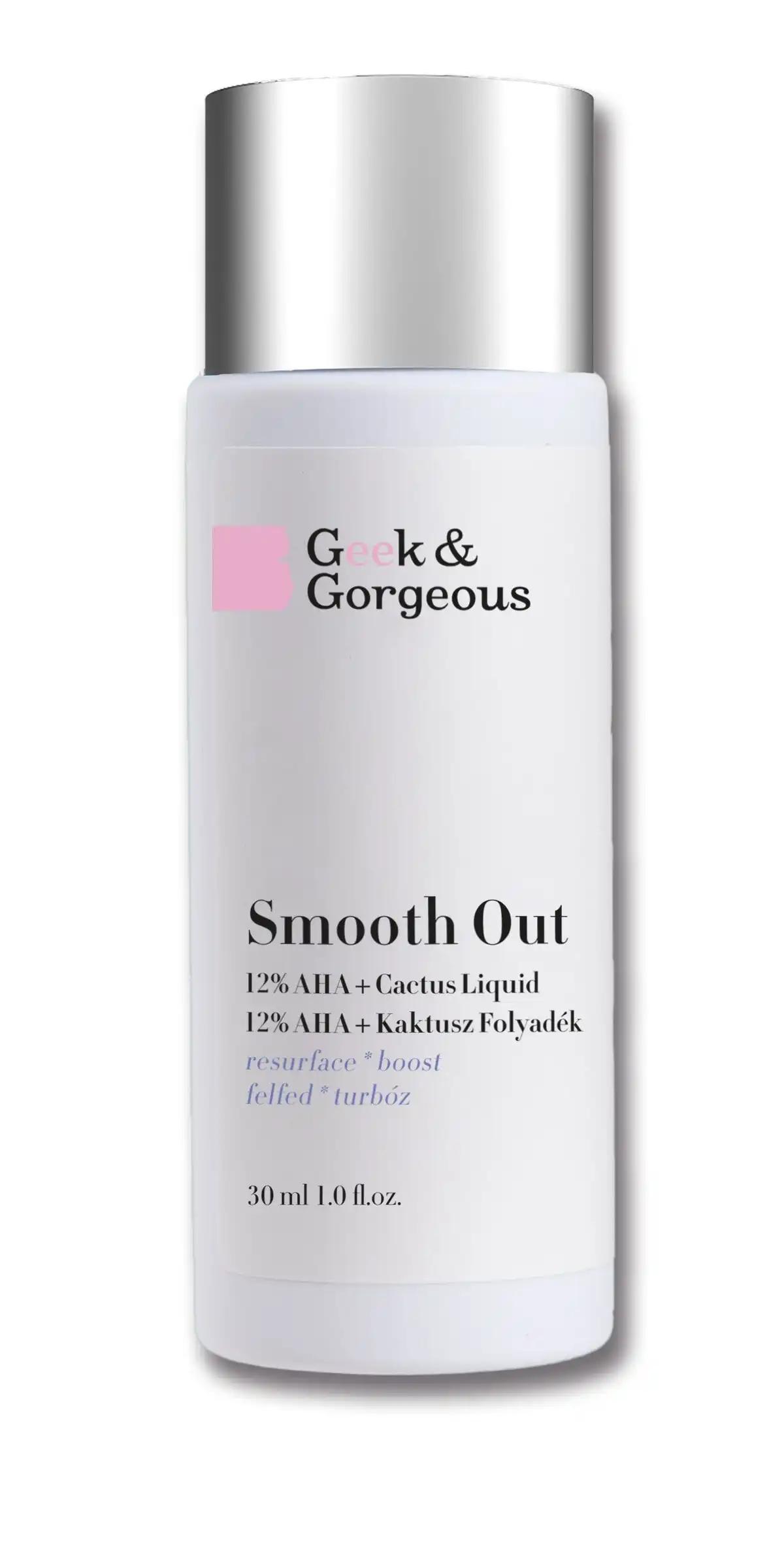 Geek & Gorgeous Smooth Out silny eksfoliator do twarzy z 12% kwasami AHA i kojącą opuncją figową, 30 ml