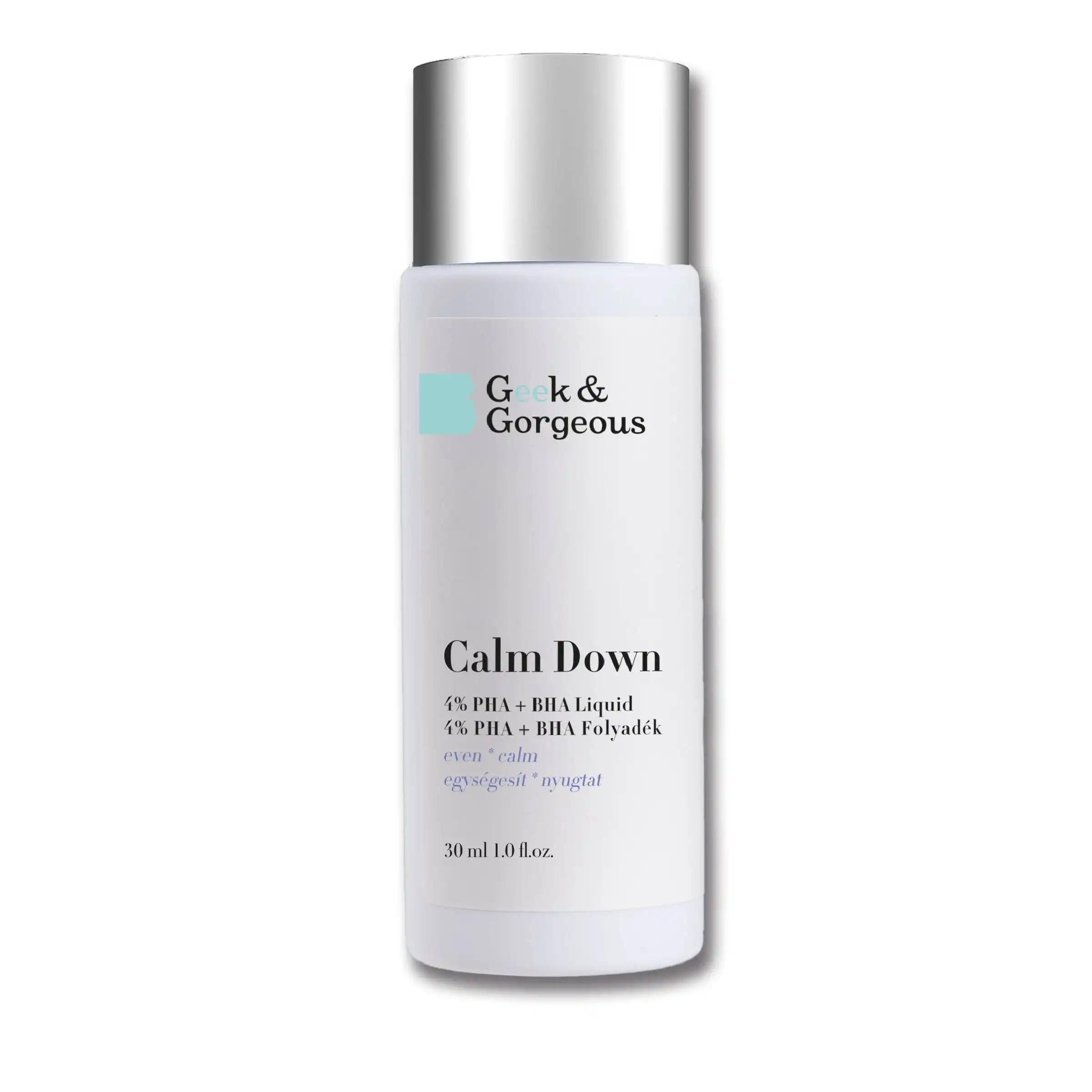 Geek & Gorgeous Calm Down delikatny eksfoliator do twarzy z 4% kwasami PHA + BHA, 30 ml