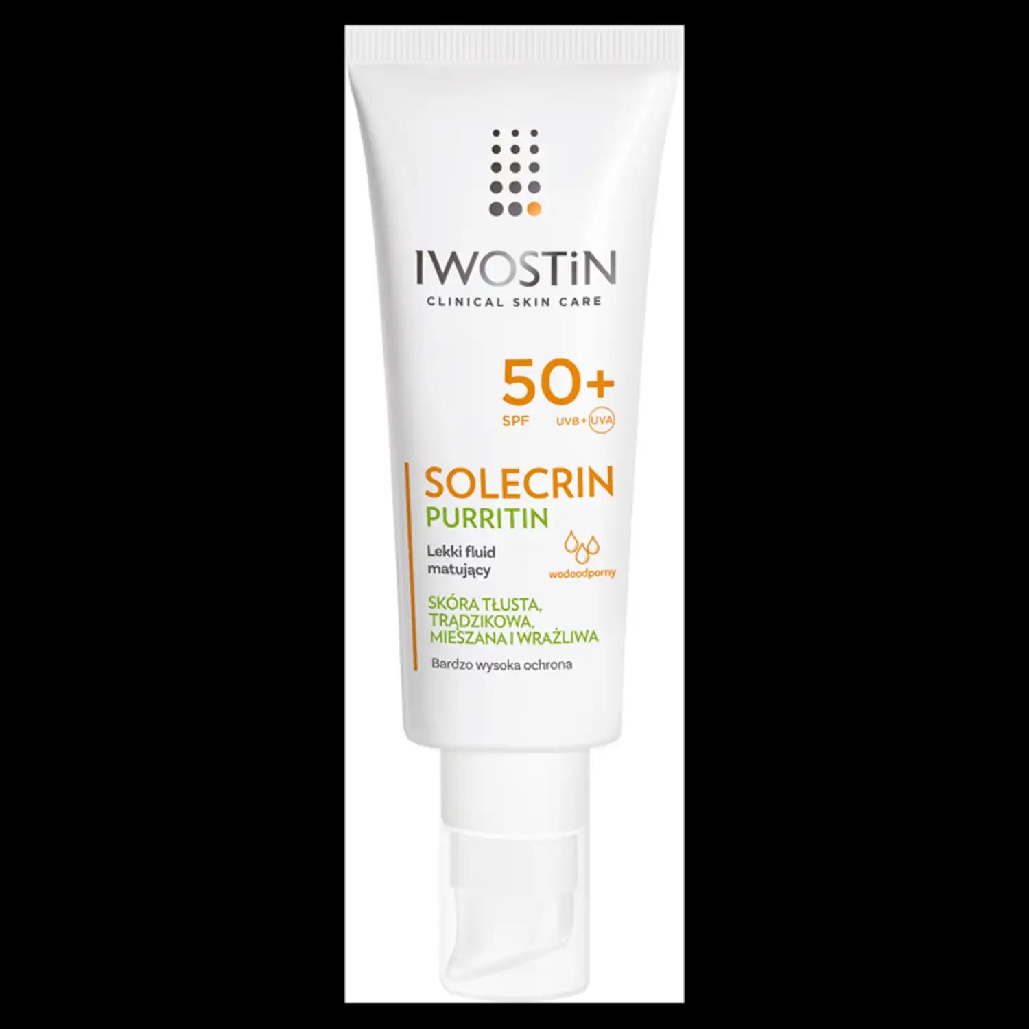 Iwostin Solecrin Purritin lekki fluid matujący do twarzy SPF50+, 40 ml