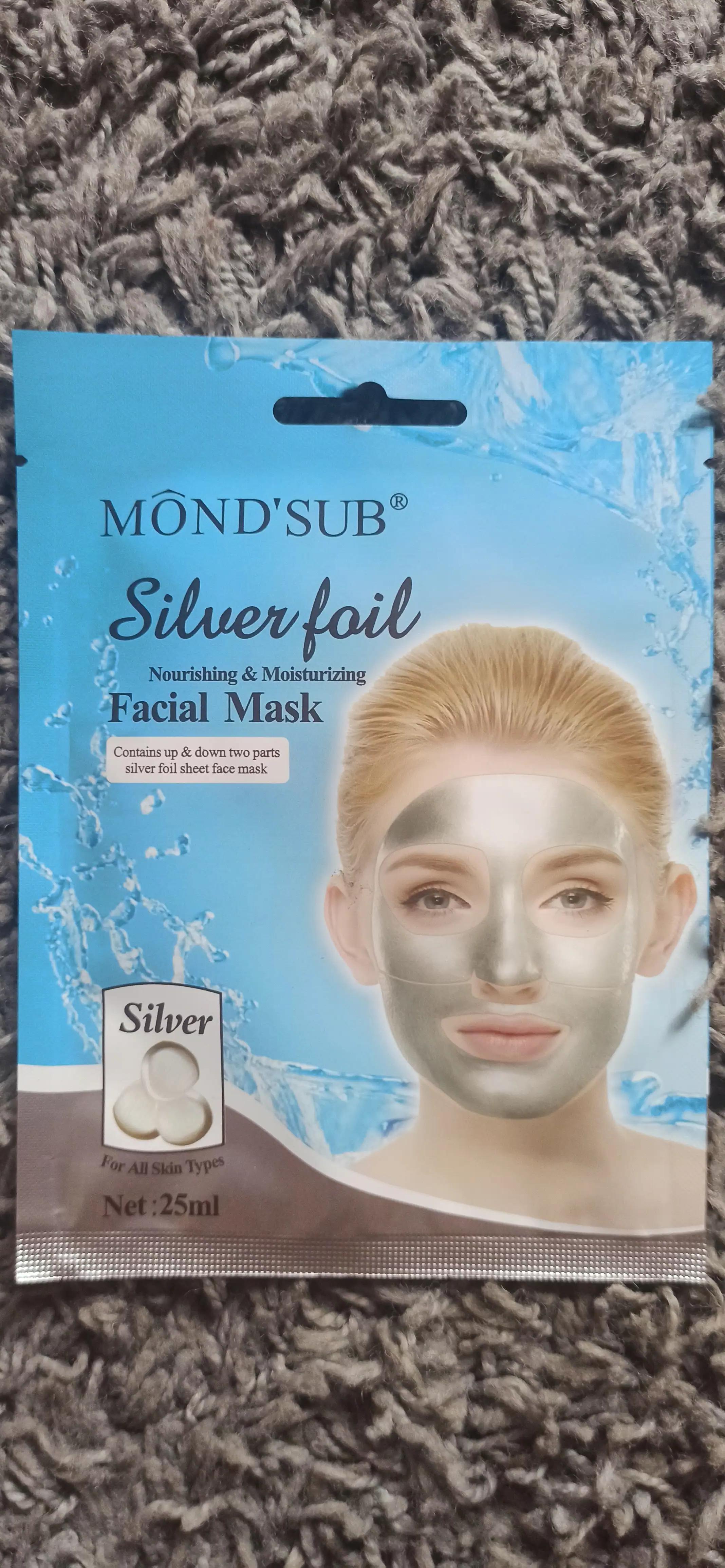 Mond'Sub Тканинна маска для обличчя Silver Nourishing & Moisturizing Facial Mask, 25 мл