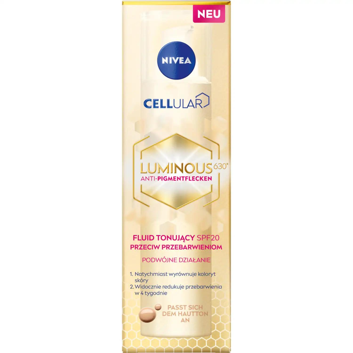 Nivea Cellular Luminous 630 tonujący fluid do twarzy przeciw przebarwieniom na dzień SPF 20, 40 ml