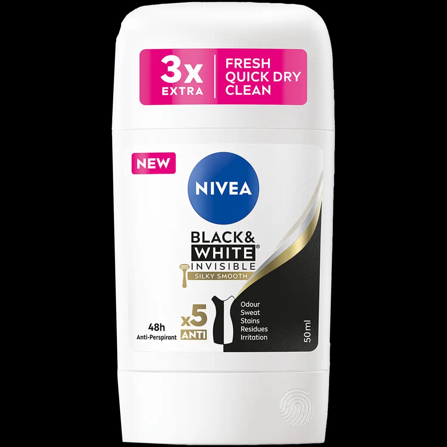 Nivea Black&White Silky Smooth antyperspirant w sztyfcie damski, 50 ml