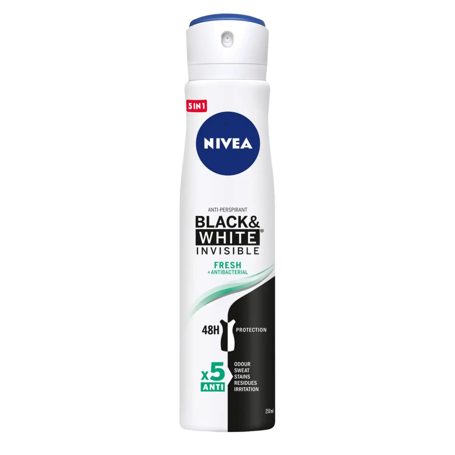 Nivea Black & White Invisible Fresh antyperspirant damski w sprayu, 250 ml