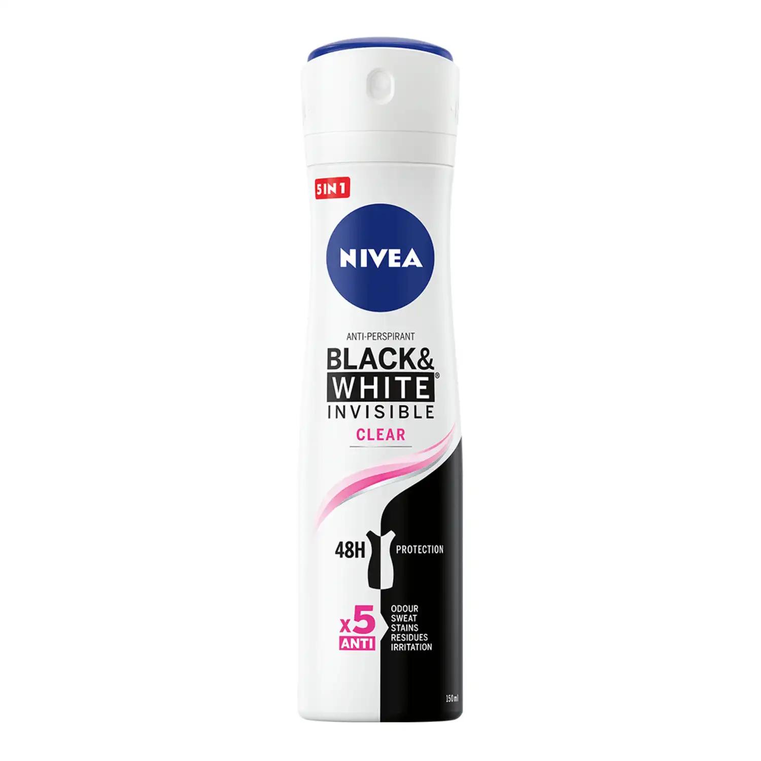 Nivea Black & White Invisible Clear antyperspirant damski w sprayu, 150 ml