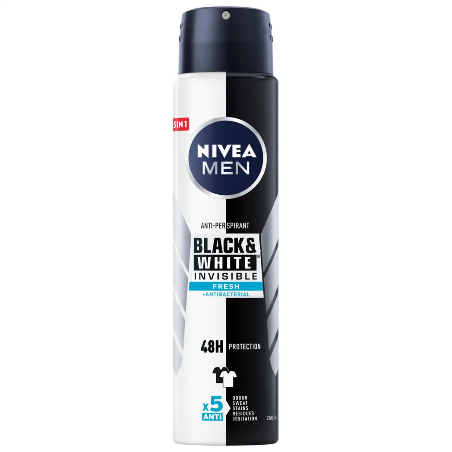 Nivea Men Black & White Invisible Fresh antyperspirant męski w sprayu, 250 ml