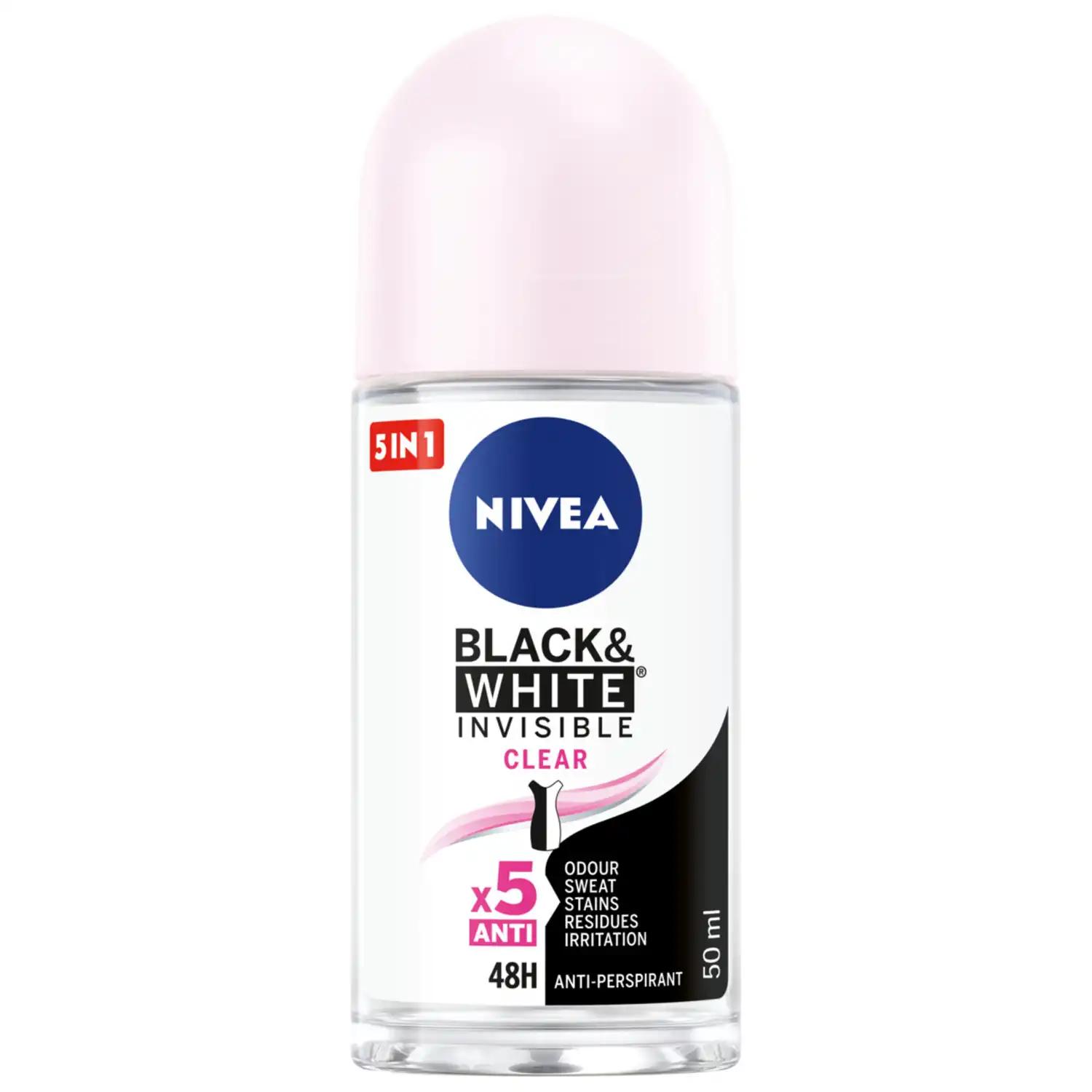 Nivea Black & White Invisible Clear antyperspirant damski w kulce, 50 ml