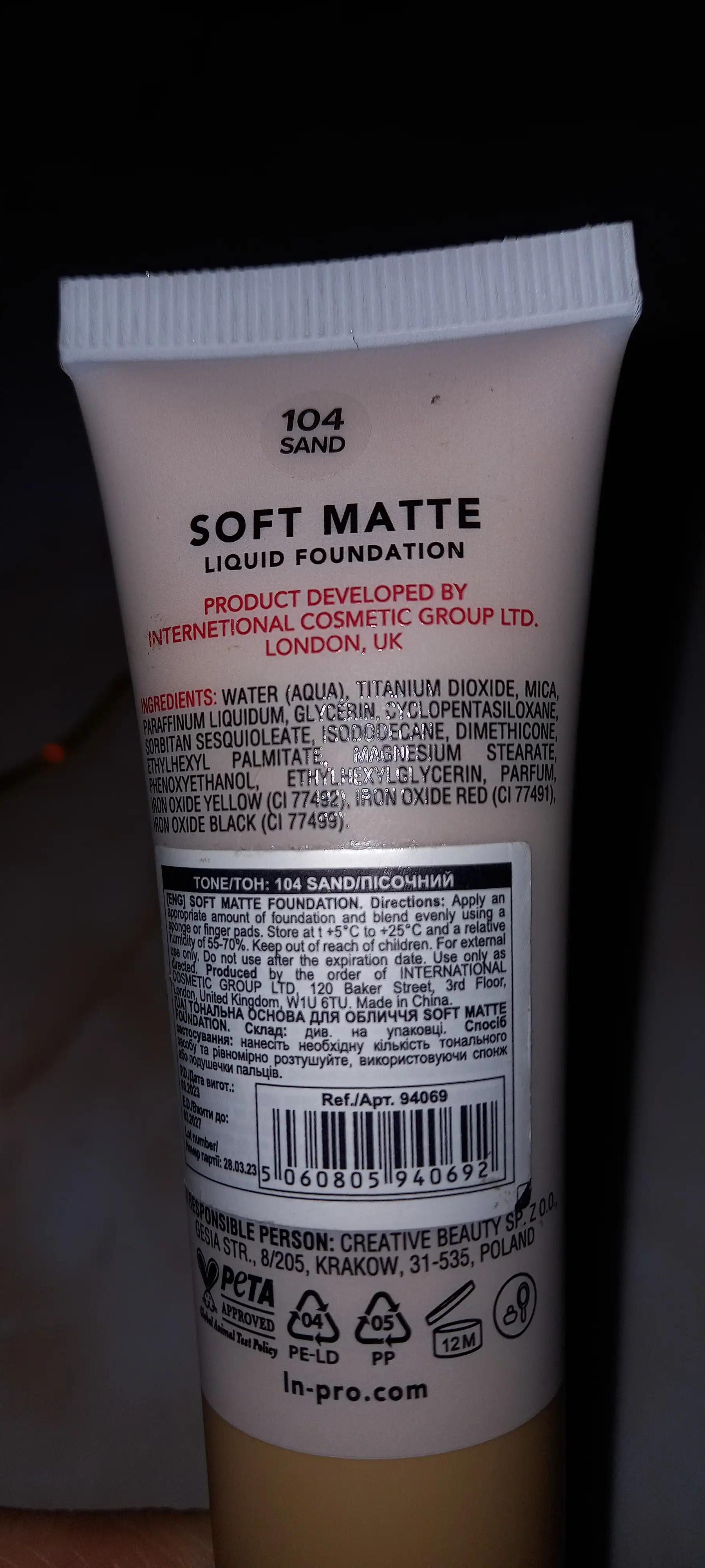 LN Pro Матова тональна основа Soft Matte Foundation №104