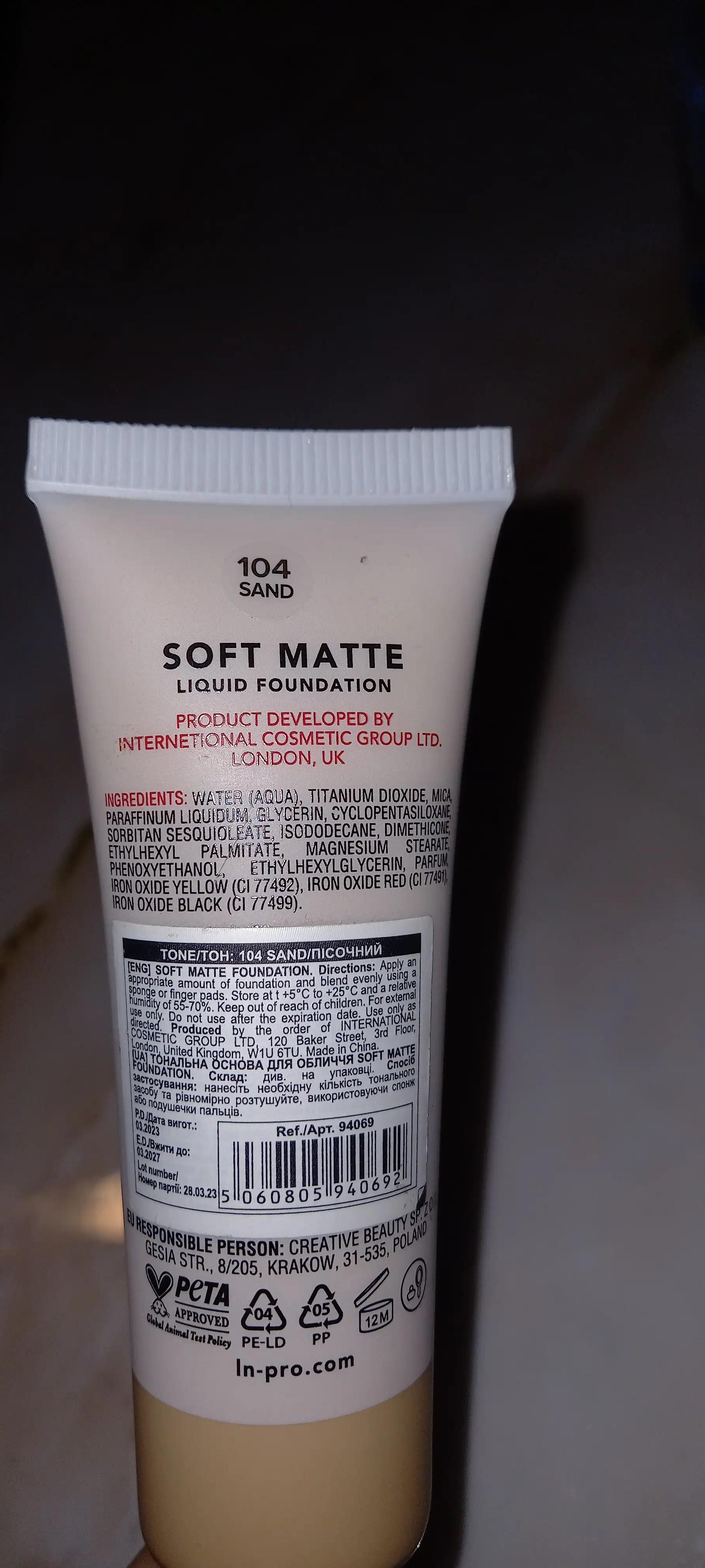 LN Pro Матова тональна основа Soft Matte Foundation №104