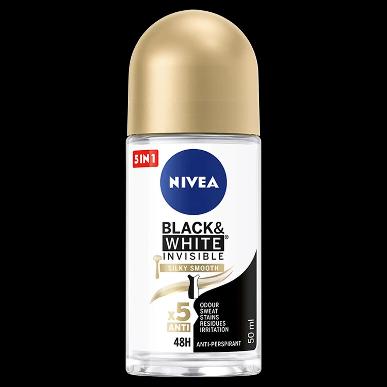 Nivea Black & White Invisible Silky Smooth antyperspirant damski w kulce, 50 ml