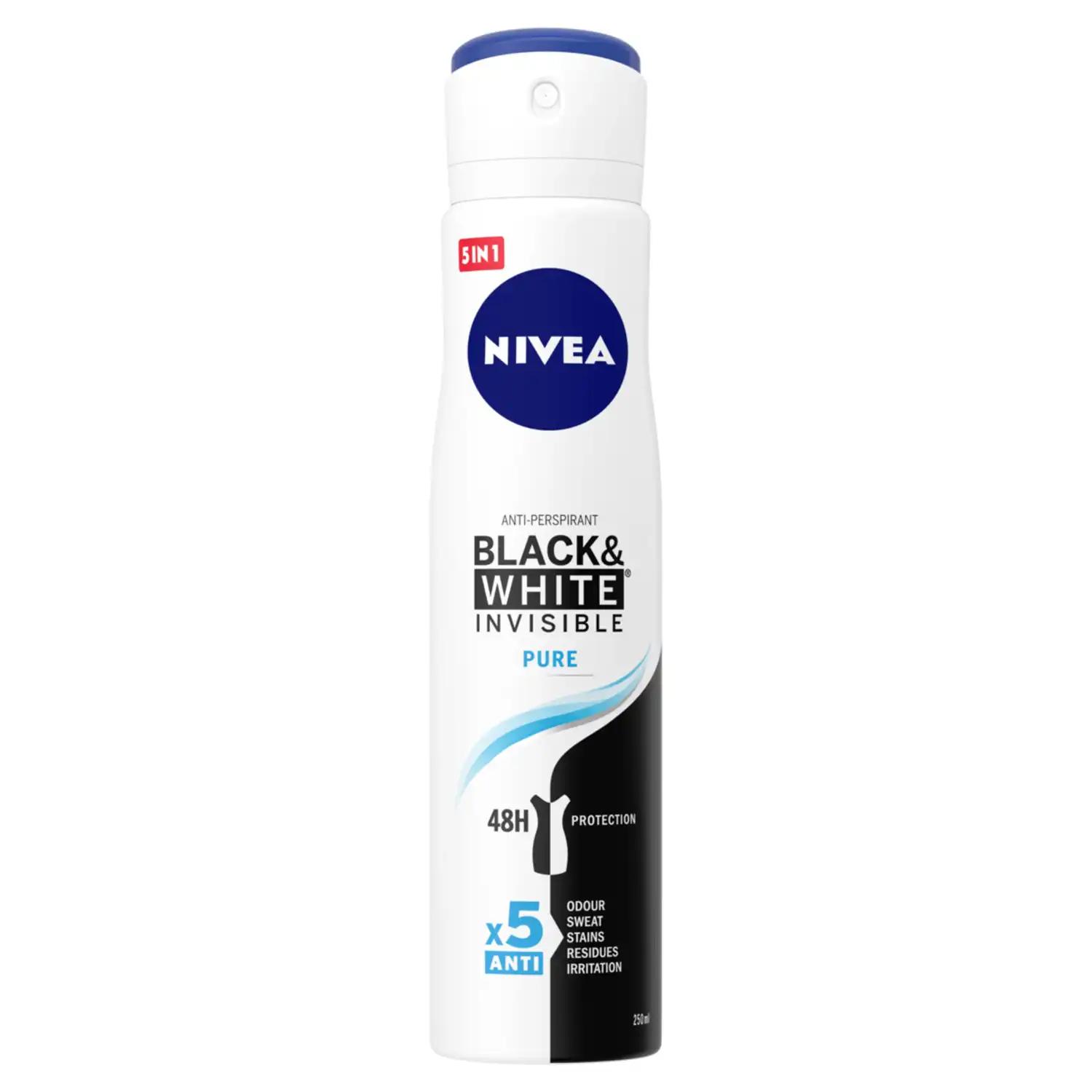 Nivea Black & White Invisible Pure antyperspirant damski w sprayu, 250 ml