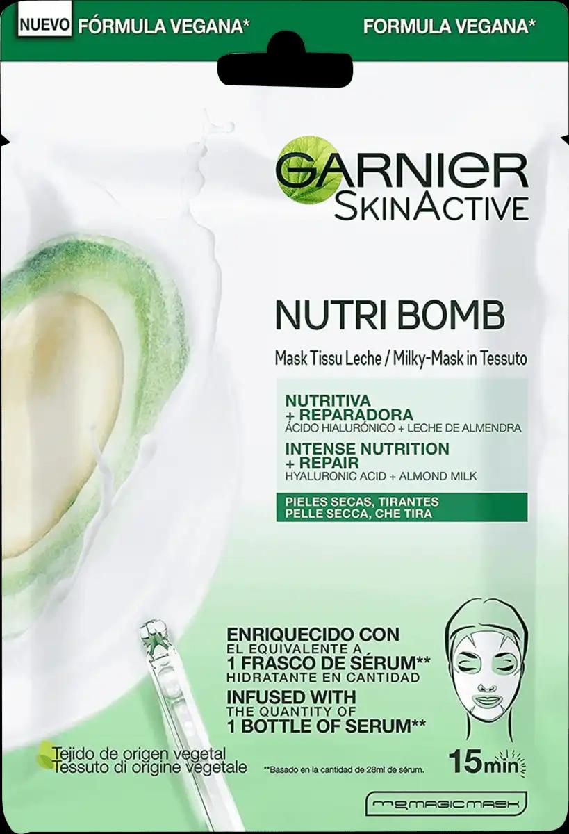 Garnier La maschera in tessuto Nutri Bomb con latte di mandorla e acido ialuronico, 1 pz