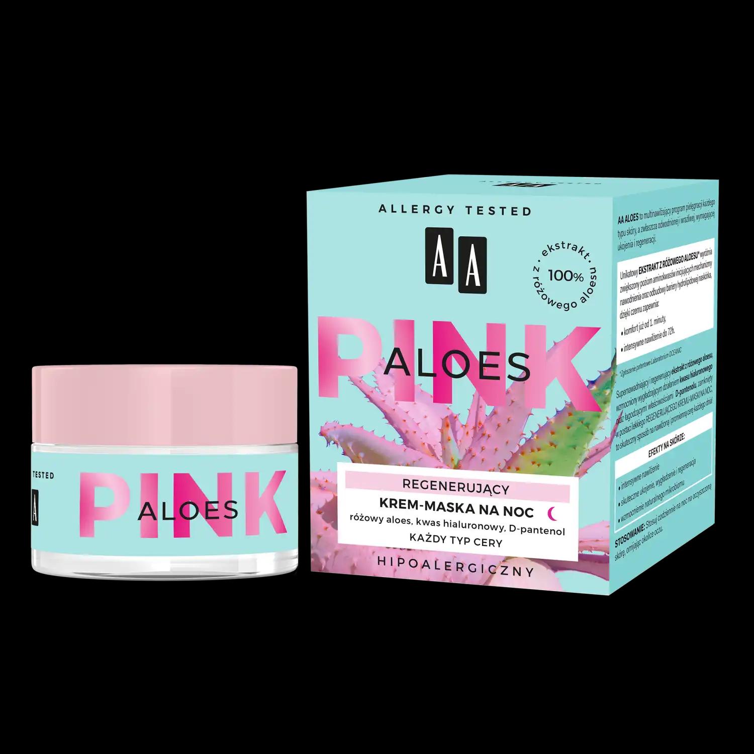 AA Aloes Pink regenerujący krem-maska na noc, 50 ml