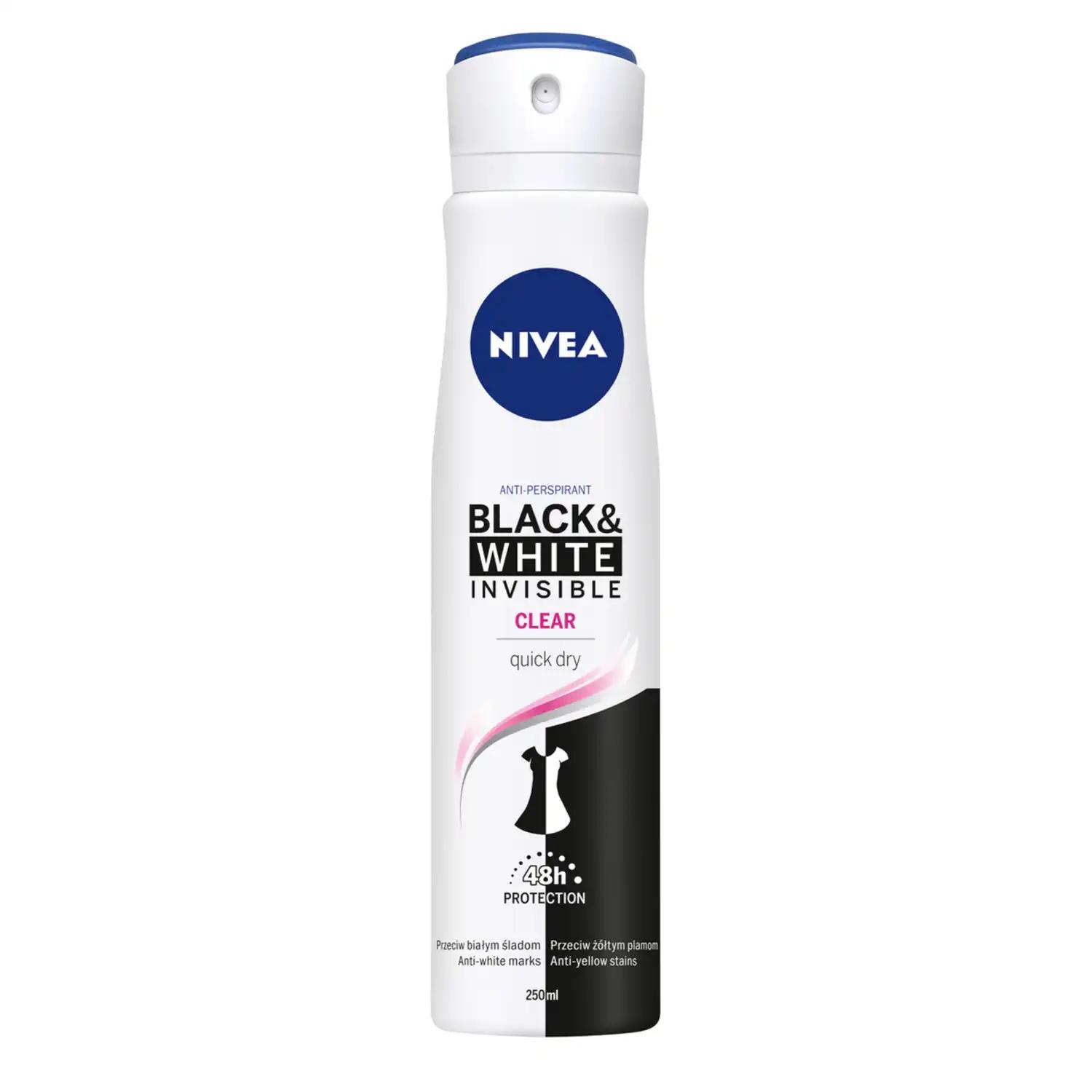 Nivea Black & White Invisible Clear antyperspirant damski w sprayu, 250 ml