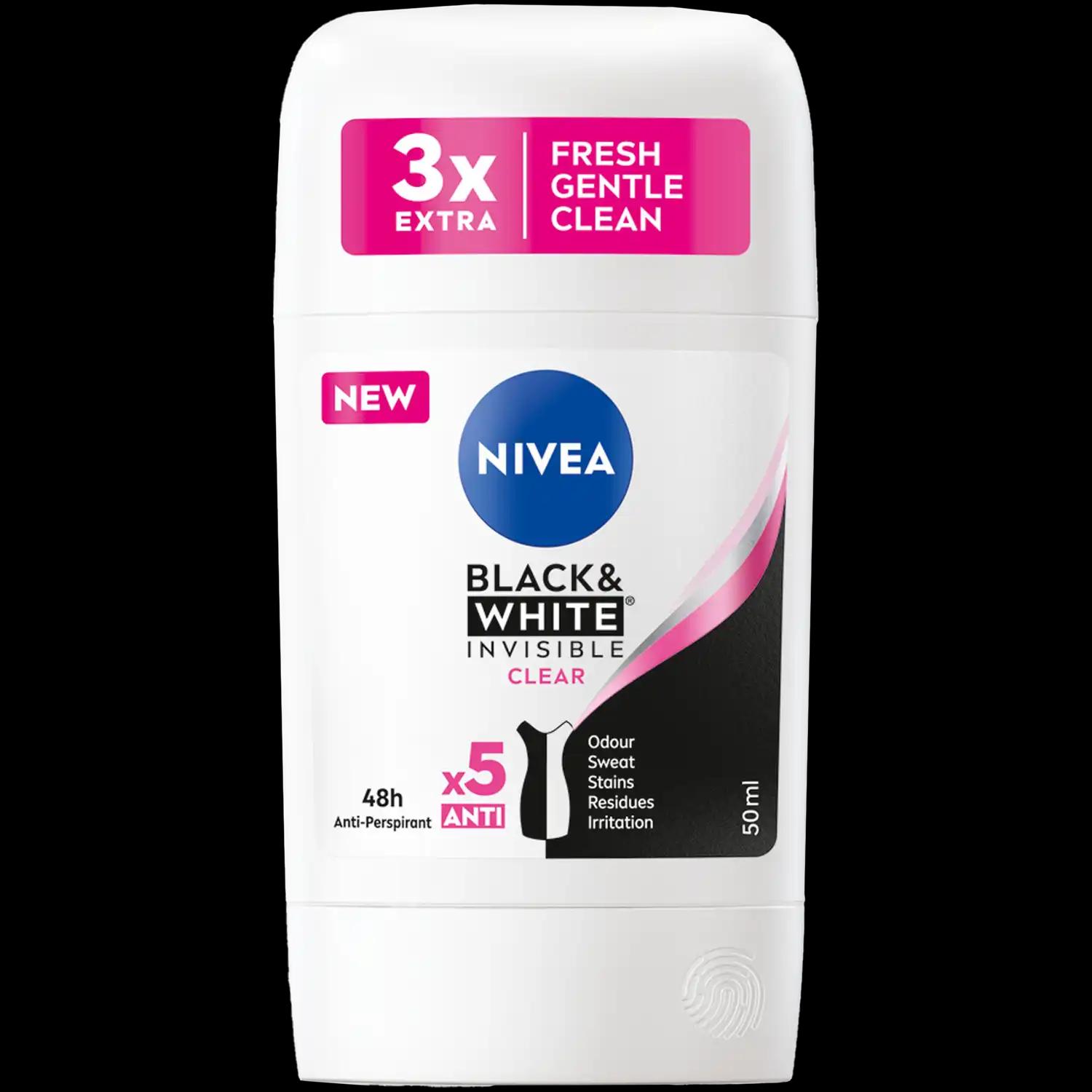 Nivea Black&White Clear antyperspirant w sztyfcie damski, 50 ml