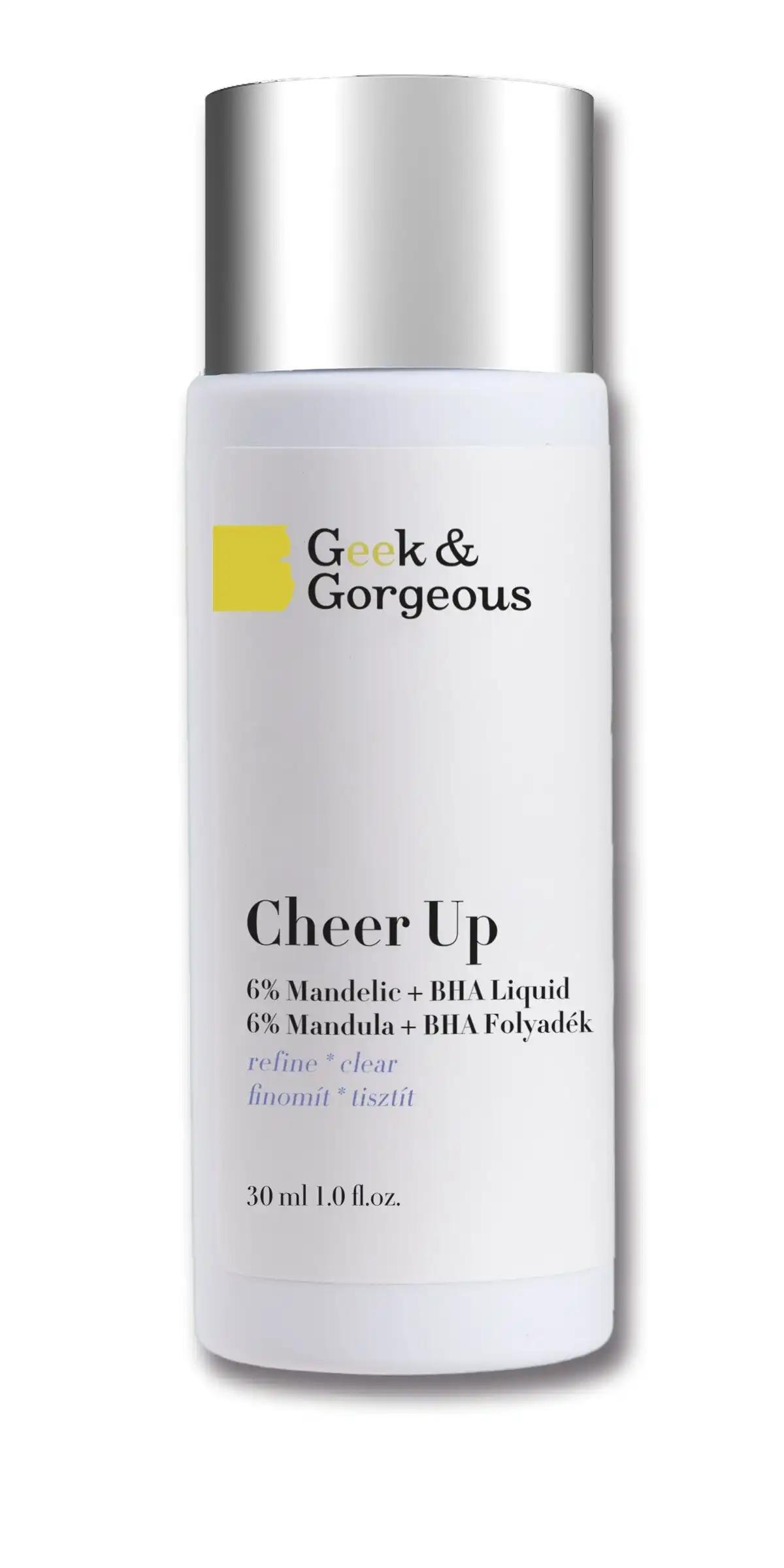 Geek & Gorgeous Cheer Up eksfoliator do twarzy z 6% kwasem migdałowym + BHA o średniej mocy, 30 ml