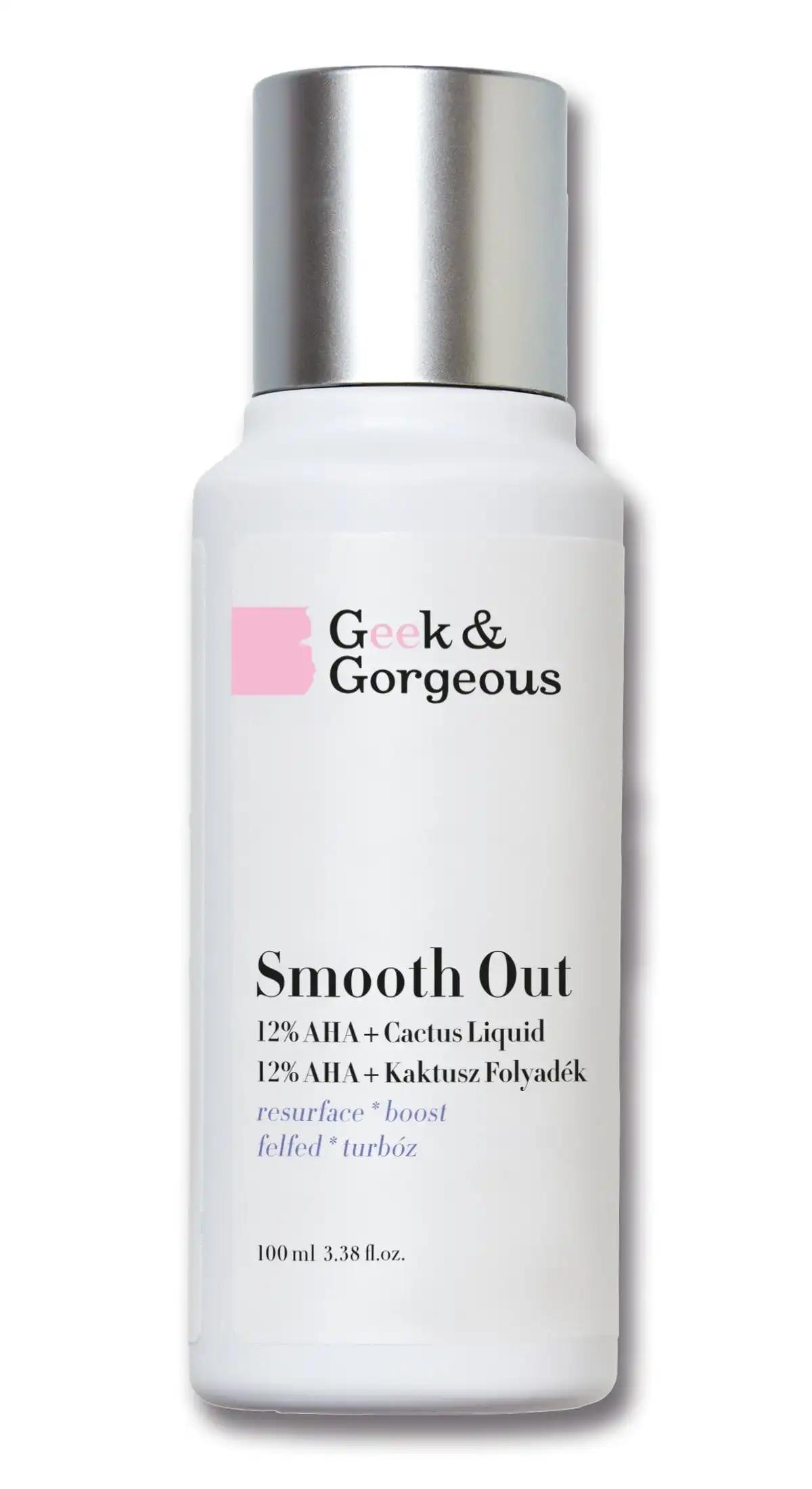 Geek & Gorgeous Smooth Out silny eksfoliator do twarzy z 12% kwasami AHA i kojącą opuncją figową, 100 ml