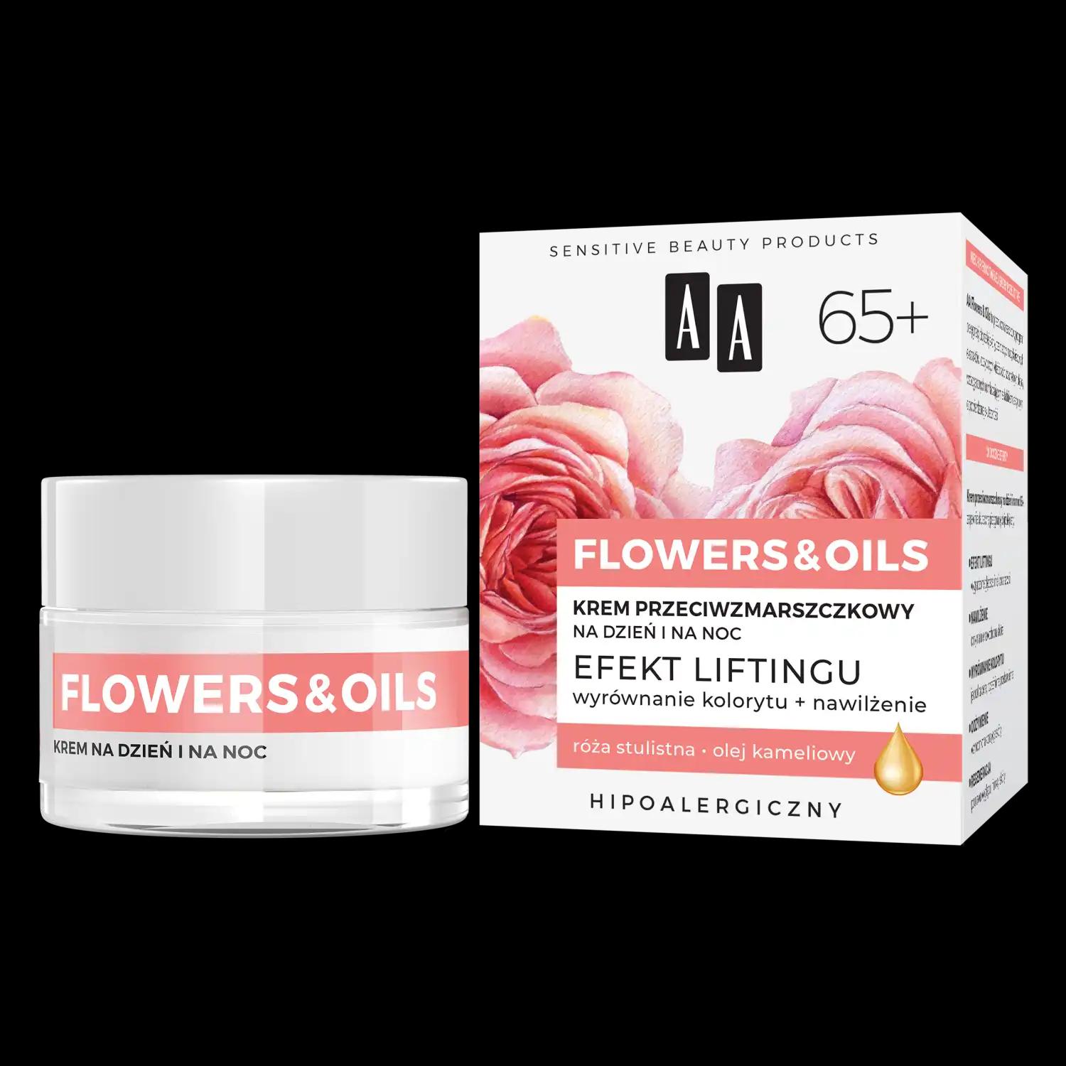 AA Flowers&Oils przeciwzmarszczkowy krem do twarzy 65+ na dzień i noc, 50 ml