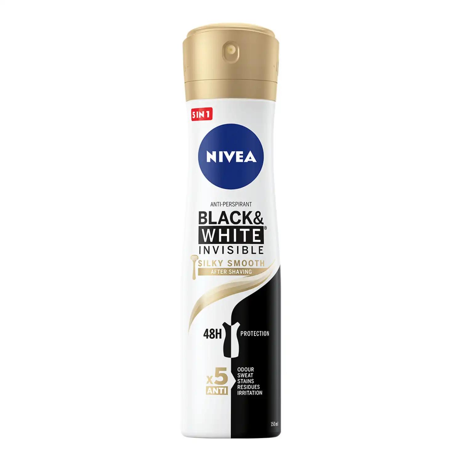 Nivea Black & White Invisible Silky Smooth antyperspirant damski w sprayu, 150 ml