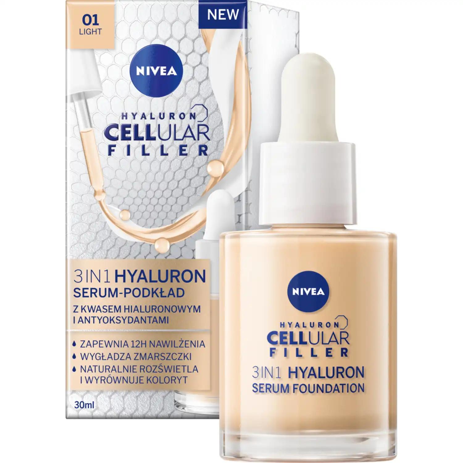 Nivea Hyaluron Cellular Filler 3w1 serum-podkład do twarzy 01 light, 30 ml