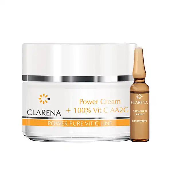 Clarena Power Pure VIT C Line zestaw: krem do twarzy z 100% aktywną witaminą C, 50 ml + ampułka do twarzy, 1,5 ml