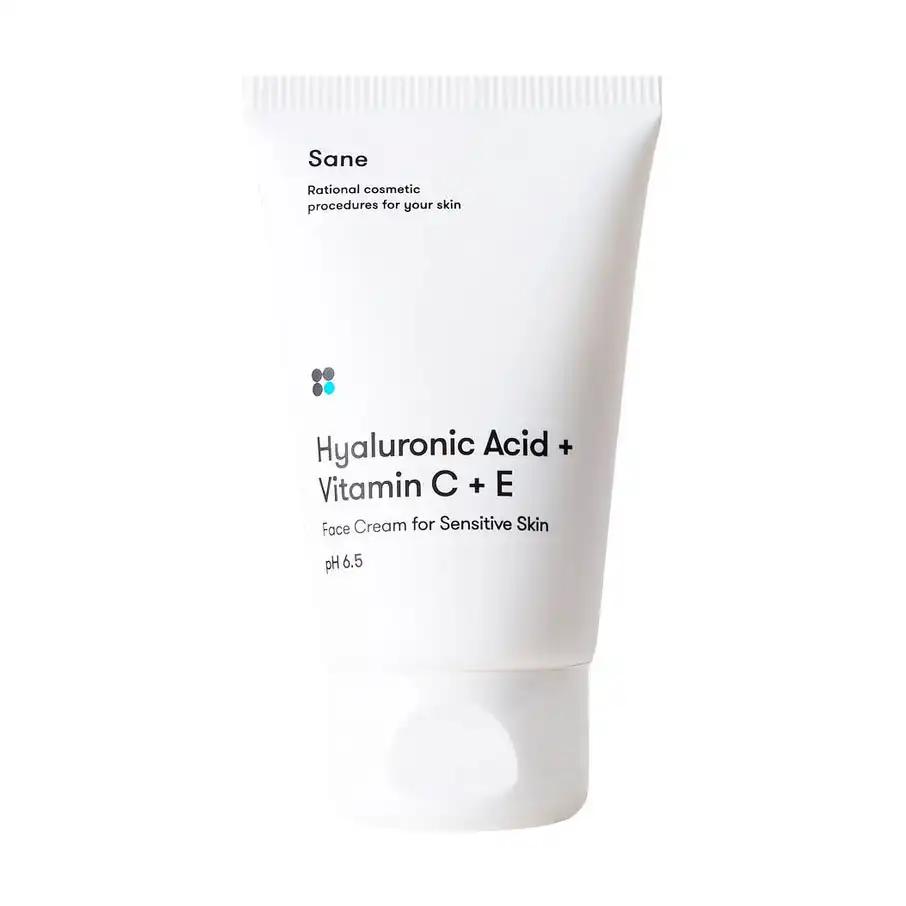 Sane крем для чутливої шкіри обличчя Hyaluronic Acid + Vitamin C + E Face Cream For Sensitive Skin з гіалуроновою кислотою + вітамін С + Е, 40 г