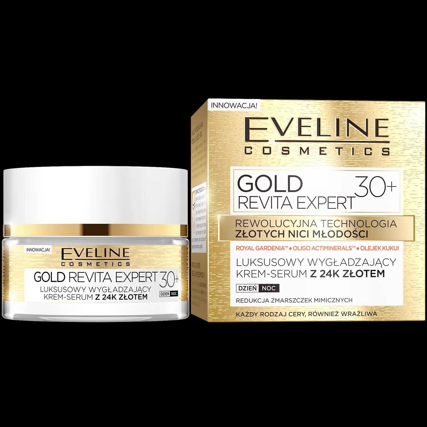 Eveline Cosmetics Gold Revita Expert 30+ luksusowy wygładzający krem-serum z 24k złotem 30+, 50 ml