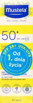 Mustela MUSTELA mleczko przeciwsłoneczne, do twarzy i ciała, bardzo wysoka ochrona, SPF 50+, od 1. dnia życia 40 ml