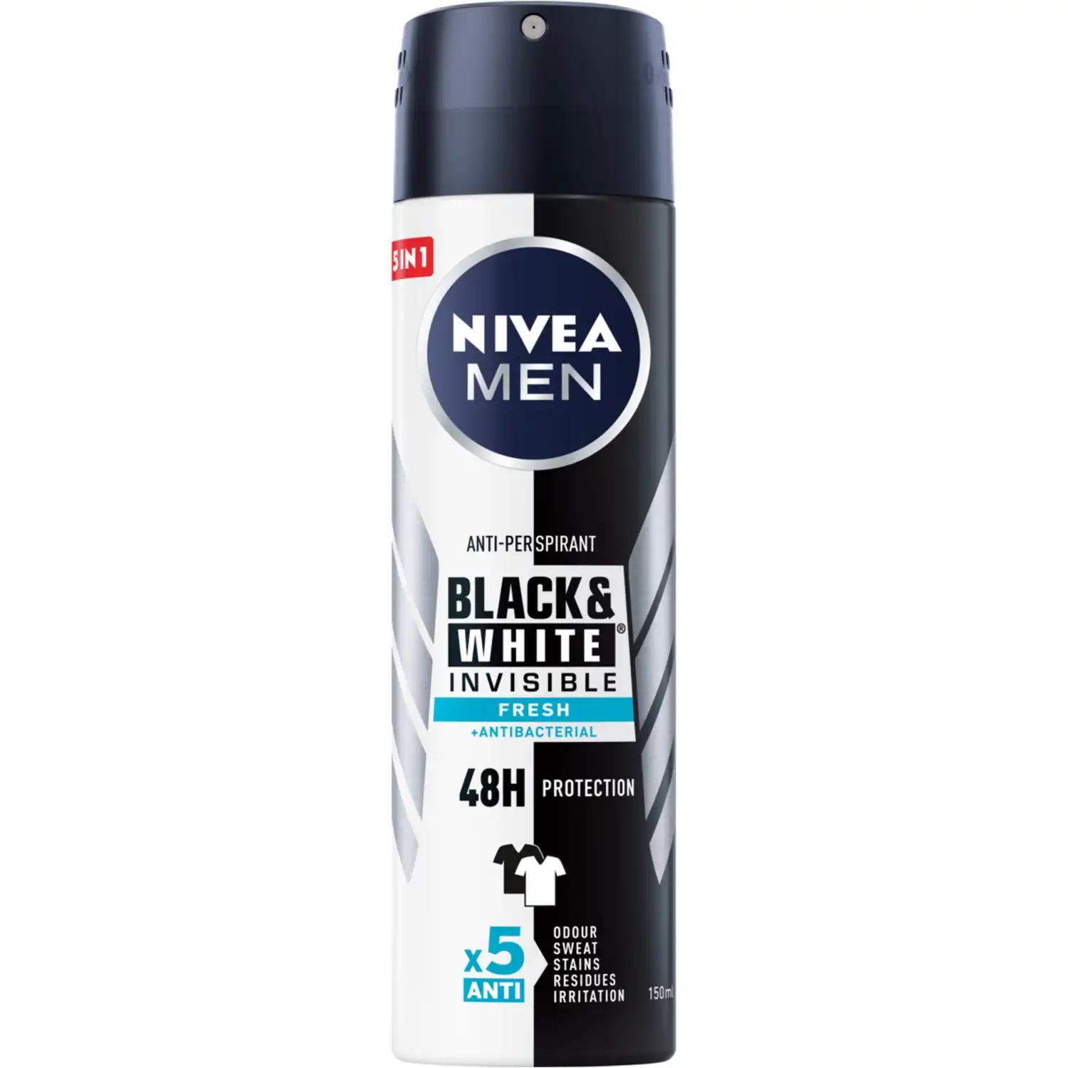 Nivea Men Black & White Invisible Fresh antyperspirant męski sprayu, 150 ml