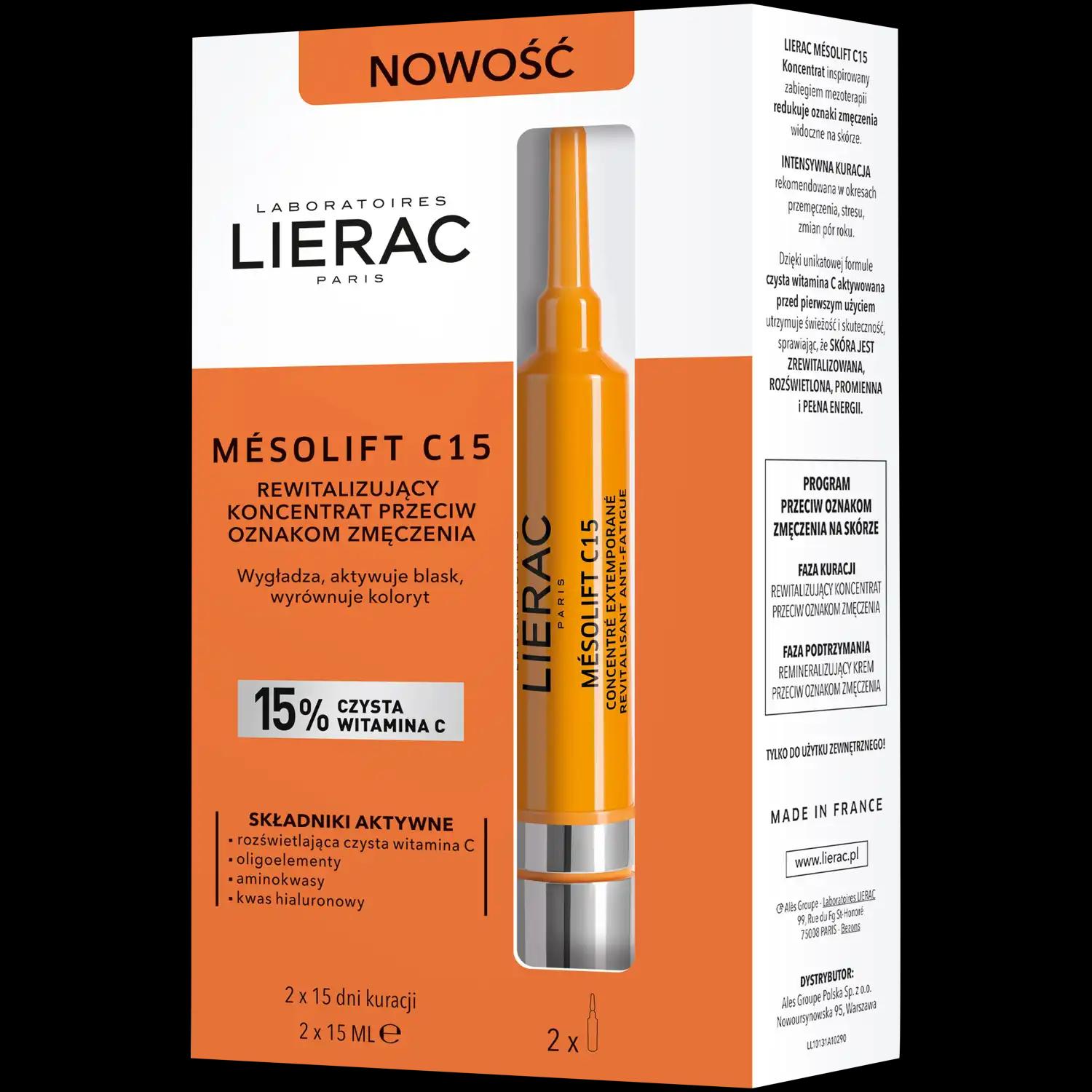 Lierac Mesolift C15 koncentrat przeciw oznakom starzenia do twarzy, 2x15 ml/1 opak.